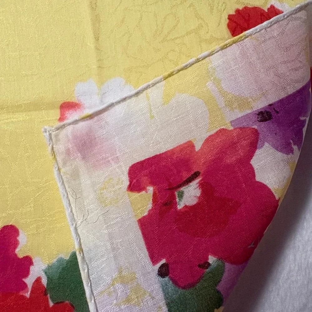 Vtg GIVENCHY Scarf Handkerchief Floral Yellow 18.5